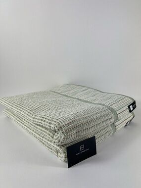 SOHO Living Bath Towels in Sage Cream Tan Striped Soft 100% Cotton Set of 2 NEW